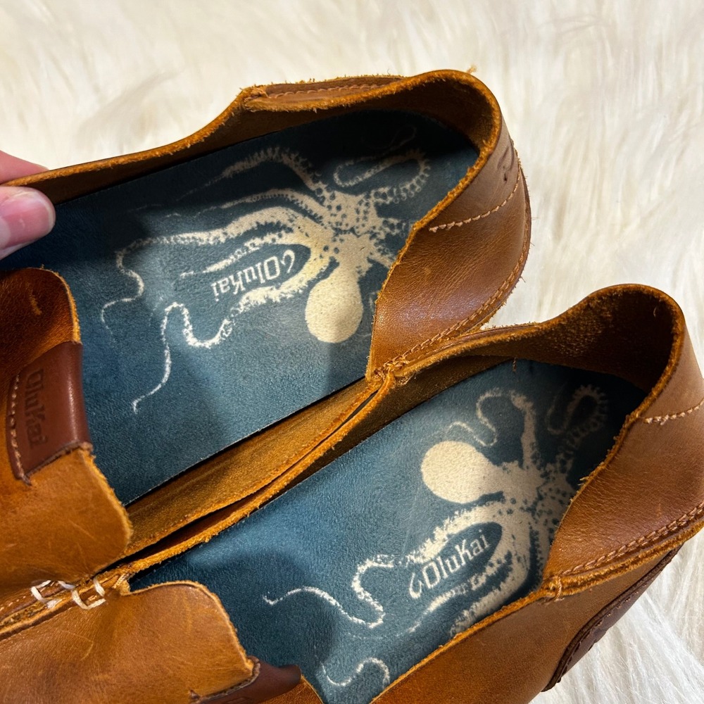 OluKai Nalukai Slip On Mens Brown Leather Loafer Shoes Size 8.5 - Picture 5 of 8